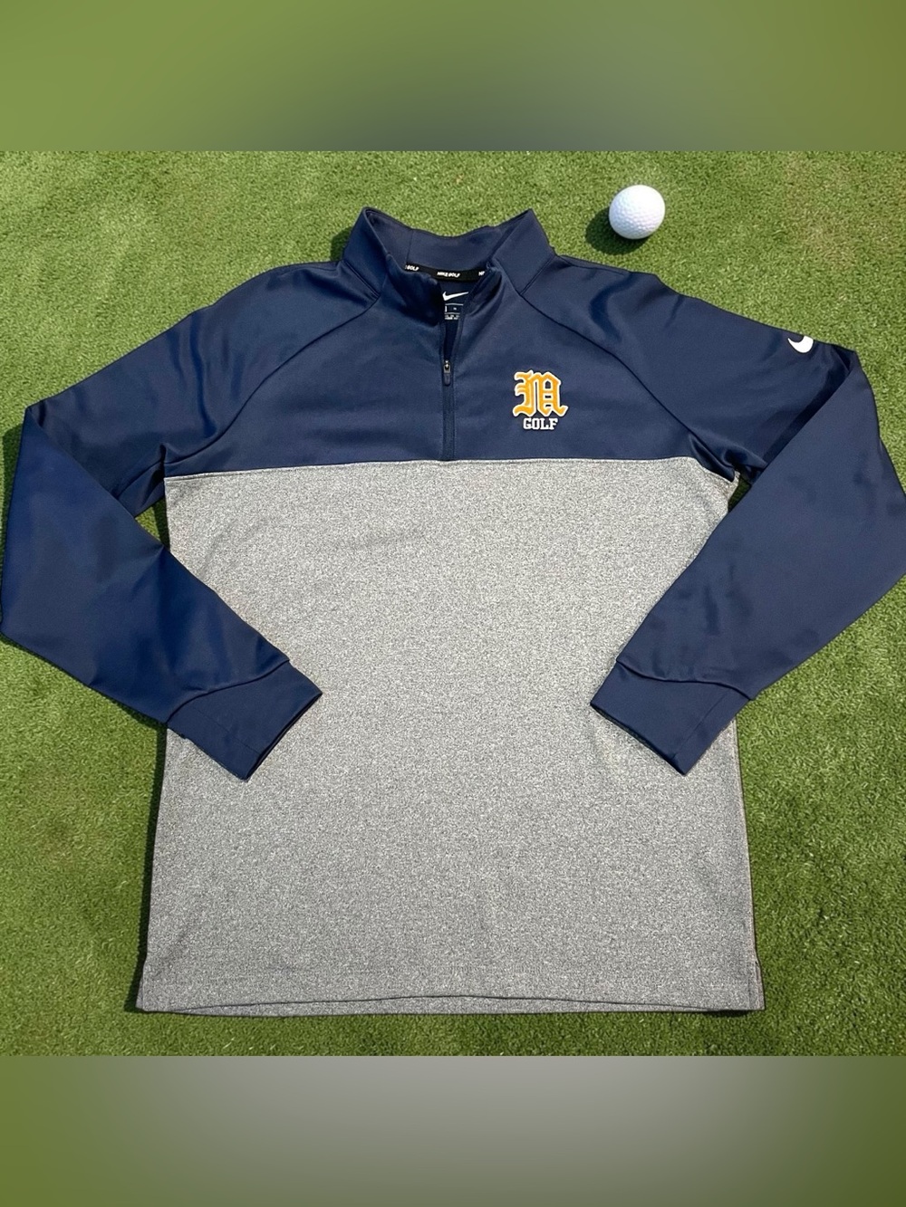 Nike Golf Dri Fit 1/4 Zip M PulloverMens M Blue Gray Golf Team Logo Athletic